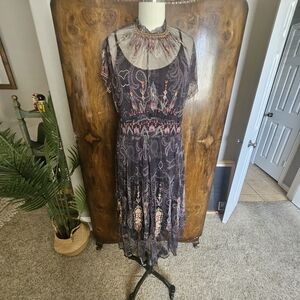 Johnny Was Purple and Red Paisley Midi Dress